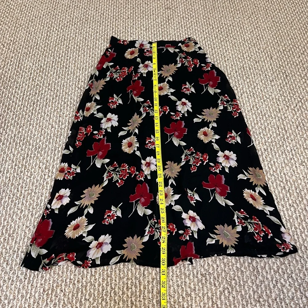 Petite Sophisticate Black Floral Midi Skirt Size 2 Goth Cottagecore Whimsigoth - Picture 5 of 15